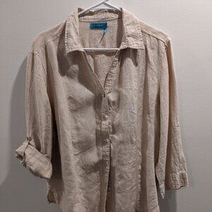 Fresh Produce Women's Button Up Blouse w/ 3/4 Sleeves Tan Size XXl